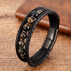 2021 Trendy Multilayer Leather Bracelets Men Jewelry 9 Style round Stone 8Mm Beaded Bracelets for Male Women Valentine Day Gifts