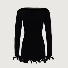 Autumn New Knitted Mini Dress for Women Fungus Contrast Color Slim Sweater Dress Elegant Female Party Clothes Long Sleeve