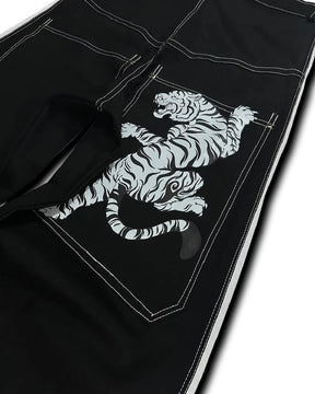 Y2K Casual White Tiger Print Trend Vintage Street Denim Pants Straight Wide Leg Jeans for Men Women Gothic Fashion Baggy Jeans