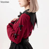 Harajuku Gothic Lolita Shirt Japanese Y2K Aesthetic Bow Lace Hollow Out Bat Collar Long Sleeve Blouse Women Elegant Clothes Tops