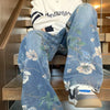 Autumn Floral Printed Jeans for Men 2024 New Y2K Vintage Denim Pants Hip Hop Fashion Wide-Leg Baggy Jean Streetwear Trousers