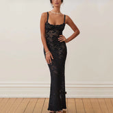 Elegant Lace See through Maxi Dress Women Summer Sexy Spaghetti Straps Bodycon Wedding Party Dresses 2023 Black Split Long Dress