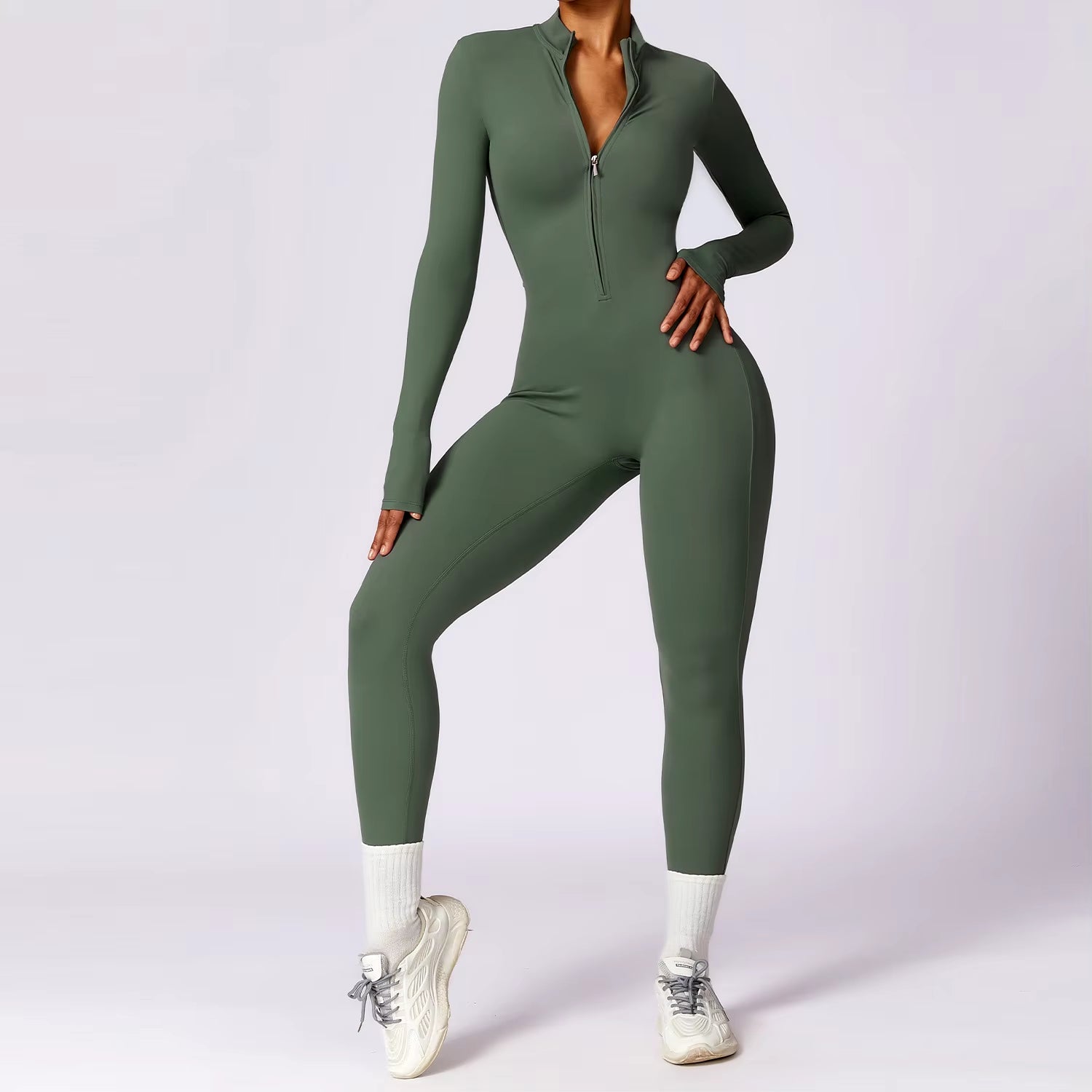 Yoga Jumpsuit Women Seamless Sports Zipper Jumpsuit Set Gym Long Sleeve Fitness Suit Elastic Gym Workout Bodysuit Athletic Wear