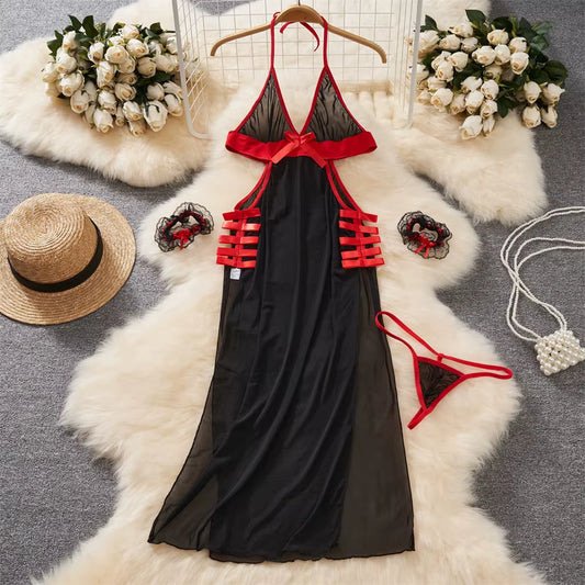 Sexy Women'S Dress Erotic Lingerie Halter Neck Sleeveless Backless Black Red Party Dress Club Night Dress Women'S Secret Clothes