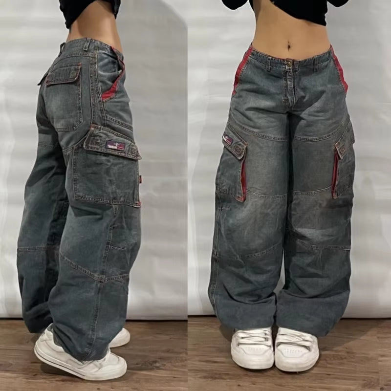 Streetwear Fashion New Multi-Pocket Washed Baggy Jeans Men and Women Y2K Hip-Hop Harajuku Casual Gothic High Waist Wide Trouser