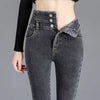 Thermal Winter Thick Fleece High-Waist Warm Skinny Jeans Thick Women Stretch Button Pencil Pants Mom Casual Velvet Jeans