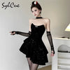 Winter Sister Party Dignified Intellectual Elegant Mature Beautiful Gentle Sweet Women'S Black Irregular Halter Dress