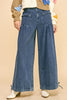 Davi & Dani Drawstring Hem Wide Leg Mid Rise Jeans