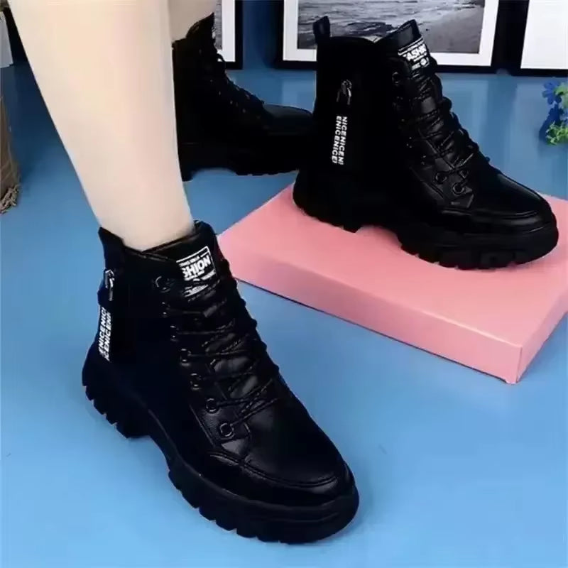 Fashion Casual Shoes Women New 2024 Winter Warm plus Velvet All-Match Black Ankle Boots Thick-Soled Cotton Sneakers Zapatillas