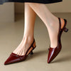 2024 New Summer Women'S Dress Shoes Patent Leather Slip on Pointed Toe Sandals Buckle Slingbacks Mid Heels Pumps Sandalias Mujer