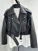 2024New Coal Graysty Le Women'S Washed Leather Jacket with Belt, Short Coat with Downgraded Zipper and Vintage Lapel Jacket