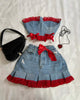 Y2K New Fashion Outfits Denim Skirt Suit Harajuku Sexy Bow Slim Tube Tops Low Waist Mini Skirt Goth Kawaii Womens Clothing