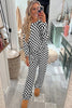 Beige Checkered Print Long Sleeve Top and Pants Lounge Set