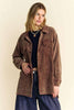 Davi & Dani Washed Corduroy Raw Hem Button Up Jacket