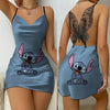 Bow Knot Party Dresses Mini Dress Disney Stitch Pajama Skirt Satin Surface Womens Fashion Summer 2024 Sexy Lace Backless Disney