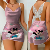 Minnie Mouse Backless Dress Fashion Summer Dresses 2024 Pajama Skirt Bow Knot Mickey Disney Satin Surface Womens Elegant Women