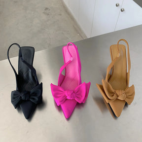 2024 Summer Brand Women Slingback Sandals Heeled Shoes Fashion Bow-Knot Pointed Toe Slip on Ladies Elegant Dress Pumps Shoes