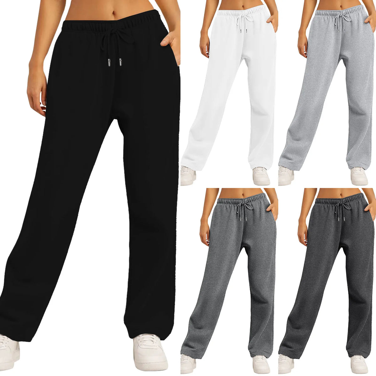XS-3XL Size Stacked Sweat Pants Fall Winter Womens Mid Waist Thick Stacked  Fleece Pants Joggers Long Trousers Sweatpants