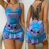 Bow Knot Party Dresses Mini Dress Disney Stitch Pajama Skirt Satin Surface Womens Fashion Summer 2024 Sexy Lace Backless Disney