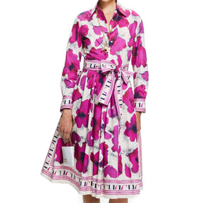 Women'S Dress New Long Sleeved Shirt Long Skirt Flower Print Party Dress