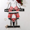 2024 New Erotic Set See-Through Embroidered Sexy Eyelash Lace Body Shaping Lingerie Four-Piece Set Women Onlyfan