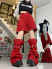 Chic Hip-Hop Women Red Cargo Pants 2-In-1 Detachable Baggy Jeans Y2K Wide Leg Trousers 90S Retro Streetwear