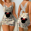 Minnie Mouse Backless Dress Fashion Summer Dresses 2024 Pajama Skirt Bow Knot Mickey Disney Satin Surface Womens Elegant Women