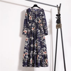 Spring Summer Women Maxi Dresses Casual Full Sleeve Floral Printed O-Neck Woman Bohe Beach Party Long Dress Mujer Vestidos