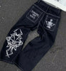 Goth Hip Hop Oversized Skull Embroidery Pattern Y2K Baggy Jeans New Men and Women Straight Black Jeans Retro Casual Denim Pants