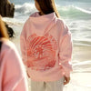 Women Fashion PINK PALM PUFF Embroidery Hoodies Autumn Winter plus Velvet Casual Loose Sweatshirt