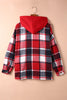 Red Printed Plus Size Plaid Button up Hooded Jacket