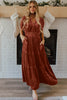 Red Dahlia Velvet Short Sleeve Shirred Waist Tiered Maxi Dress