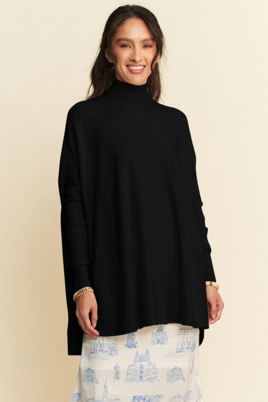 Davi & Dani High-Low Turtleneck Long Sleeve Knit Top