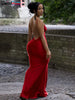 Sexy Backless Women Evening Maxi Dress Folds V-Neck Sleeveless Coquette Elegant Mermaid Matching Banquet Prom Bodycon