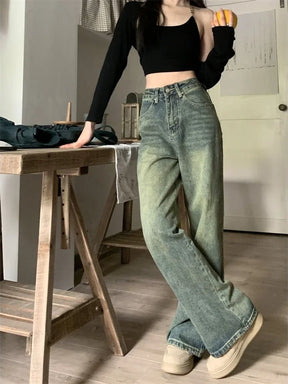 Y2K Baggy Wide Leg Jeans Women Vintage Streetwear Washed Denim Pants Grunge Basic Slouchy Blue Trousers Femme Autumn