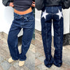 Women'S Y2K Vintage Jeans Aesthetic Star Pattern Print Loose Straight Leg Denim Long Pants Casual Low Waist Trousers