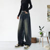 Women'S Harajuku Style Loose Wide Leg Jeans Pants Autumn Winter American Fashion Retro Baggy Straight Loose Denim Trousers