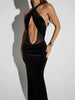 Halter Hollow Out Sexy Maxi Dress for Women Gown Black Sleeveless Backless Bodycon Club Evening Long Dress Elegant