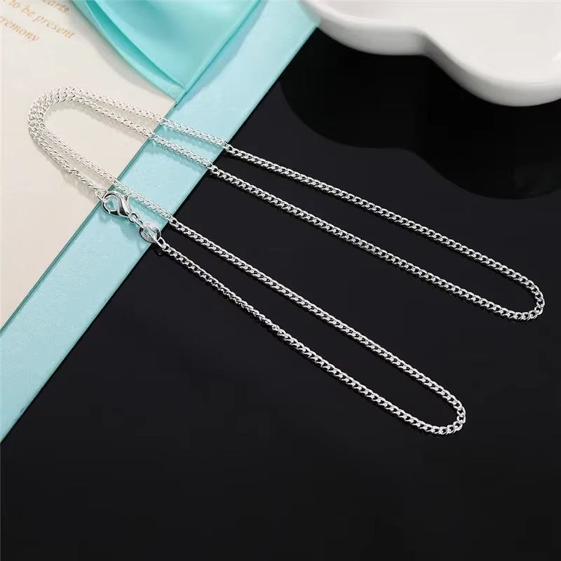 New 925 Sterling Silver Necklace 16/18/20/22/24/26/28/30 Inches 2MM String Chain for Women Men High Quality Jewelrys Gifts