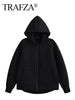 Winter New Women'S Zipper Hoodie Coat High Street Double Pockets Jakcet Oversize Loose Sweatshirts Outerwear Top