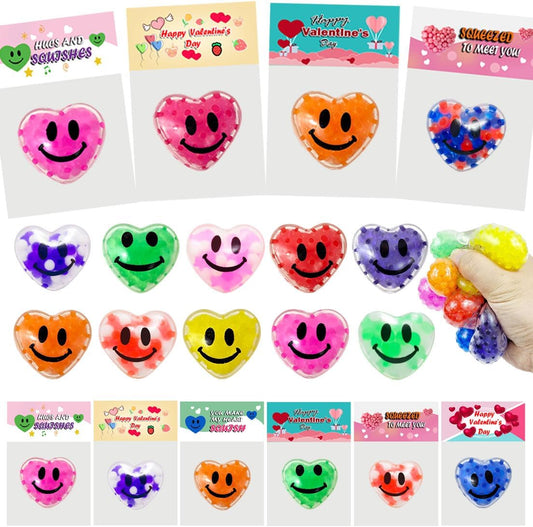 24 Pack Valentines Day Gifts Cards with Heart Stress Balls Squishy Squeeze Toys Great for Adults Valentines Party Favors Valentine'S Day Gifts