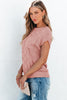 Bright Pink Lattice Textured Knit Short Sleeve Sweater