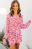 Orange Leopard Print Long Sleeve Shirt and Shorts Pajama Set