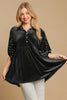 Umgee Pearl Detail Half Sleeve Velvet Babydoll Blouse