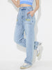 Flower High Rise Straight Leg Jeans with Pockets