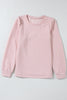 Rose Red Cable Textured Puff Sleeve Sweatshirt