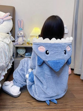 Cartoon Cute Shark Women'S Hooded Sleepwear Pijama Jumpsuit Female Set Cute Christmas Party Loungewear