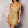 2025 New Sexy Tassel Sequins Feather Mini Dress Women Spaghetti Strap Stitching Dresses Female Elegant Evening Party Club Dress