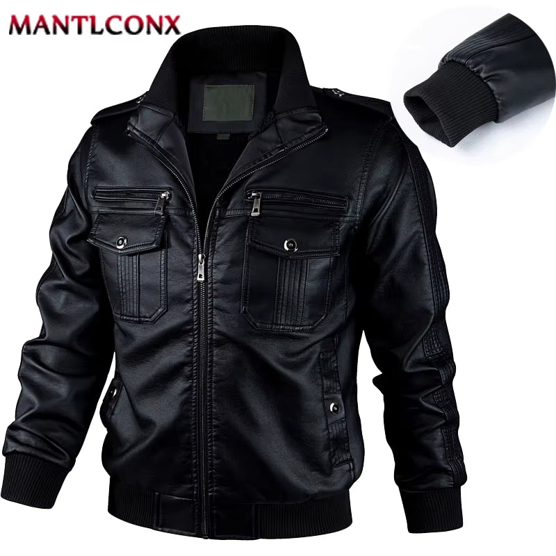 Zip up Leather Jacket Men'S Autumn Winter Vintage Motorcycle Jacket for Men Fashion Biker Leather Coats Male Outerwear Windbreak