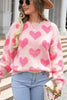 Valentine's Day Heart Jacquard Round Neck Sweater